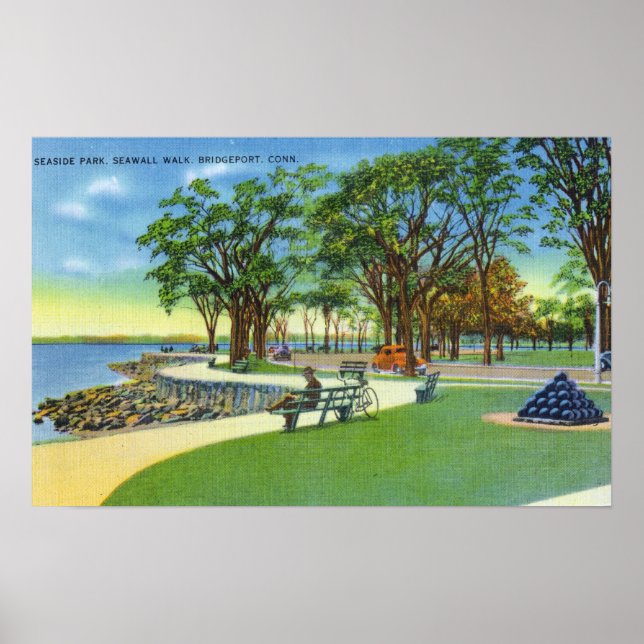Seaside Park View of the Seawall Walk Poster (Front)