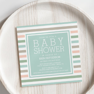 Seaside Pastel Stripe Baby Shower Invitation