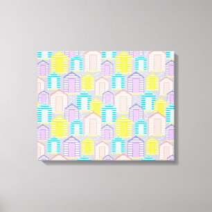 Seaside Pastel Stripe Beach Huts Canvas Print