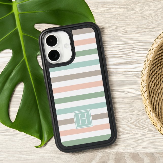 Seaside Pastel Stripe Monogram Otterbox iPhone Case (Creator Uploaded)