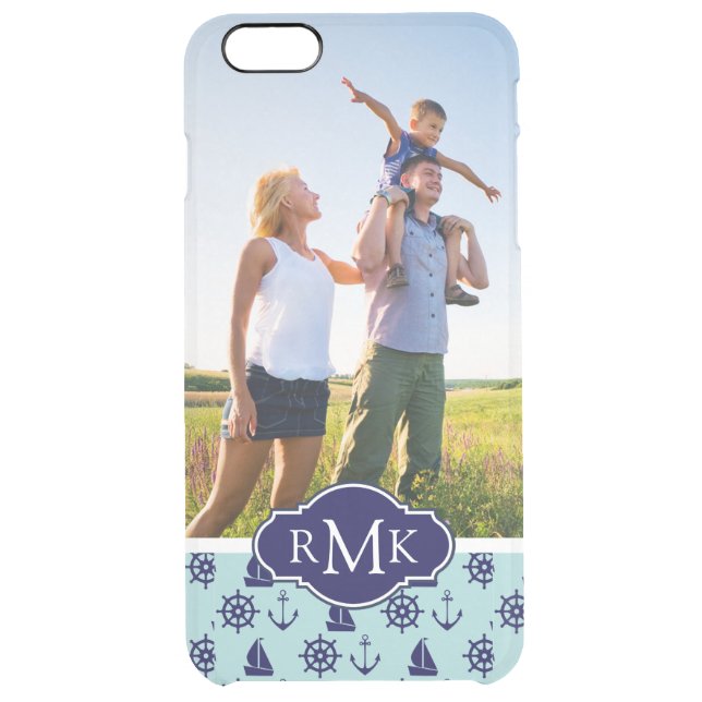Seaside Pattern| Your Photo & Monogram Uncommon iPhone Case (Back)