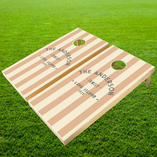 Seaside Peach Kiss Striping & Family Name Cornhole Set