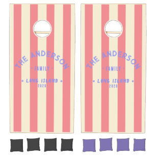 Seaside Peach Striping & Family Name Cornhole Set