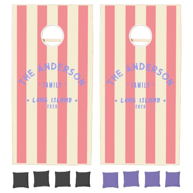 Seaside Peach Striping & Family Name Cornhole Set (Set)