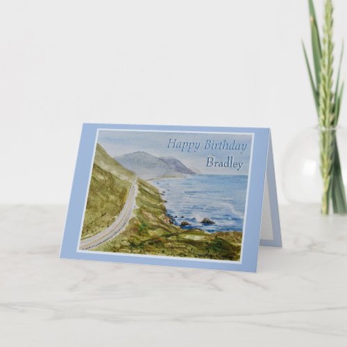 Seaside Personalize Name Birthday Greetings Card
