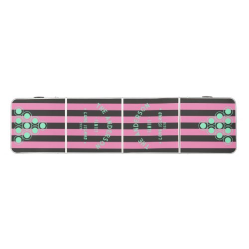 Seaside Pink and Black Stripe &amp; Family Name Beer Pong Table