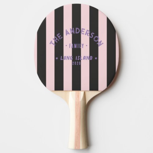 Seaside Pink Whisper & Black Stripe & Family Name Ping Pong Paddle