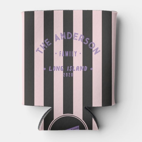 Seaside Pink Whisper & Black Striping &Family Name Can Cooler