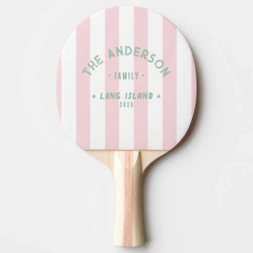 Seaside Pink Whisper Striping &amp; Family Name Ping Pong Paddle
