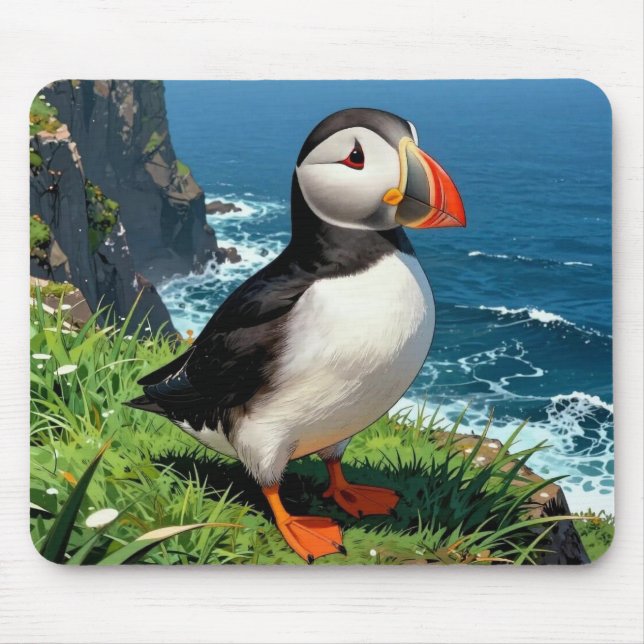 Seaside Puffin Illustration   Mouse Pad (Front)