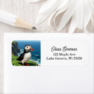 Seaside Puffin Illustration Personalized Label