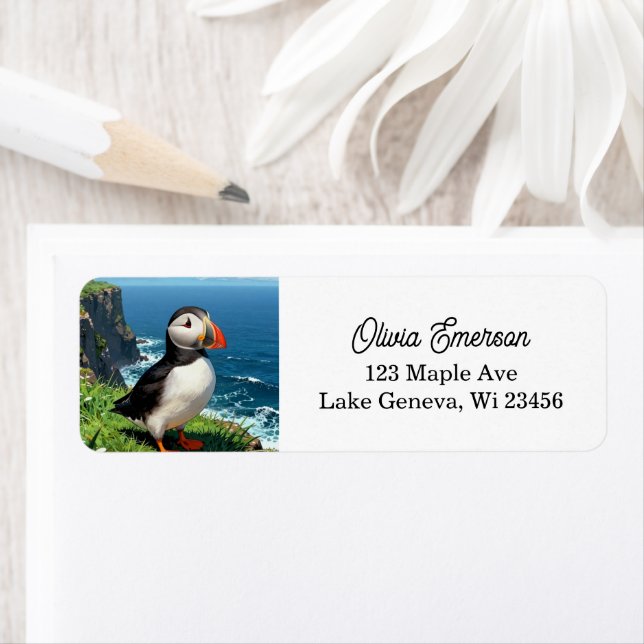 Seaside Puffin Illustration | Personalized Label (Insitu)