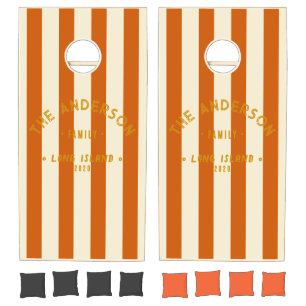 Seaside Pumpkin Striping & Family Name Cornhole Set