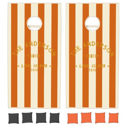 Seaside Pumpkin Striping & Family Name Cornhole Set