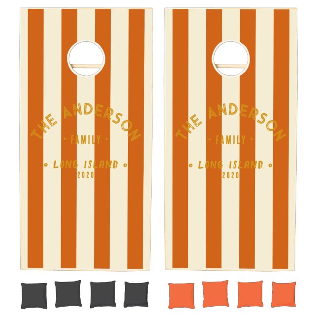 Seaside Pumpkin Striping & Family Name Cornhole Set (Set)