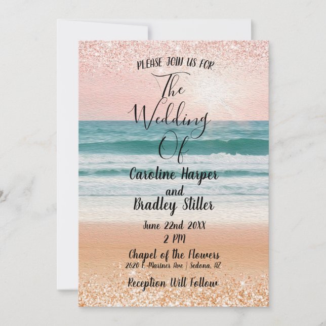 Seaside Romance: Elegant Beach Wedding Invitation  (Front)