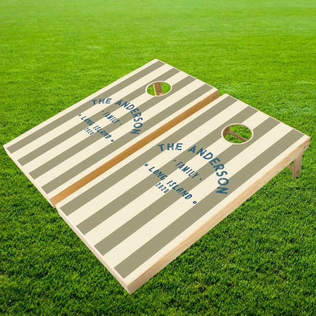 Seaside Sage Meadow Striping & Family Name Cornhole Set (Creator Uploaded)