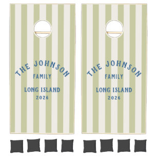 Seaside Sage Striping & Family Name Cornhole Set
