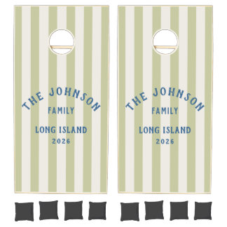Seaside Sage Striping & Family Name Cornhole Set