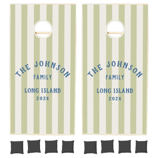 Seaside Sage Striping & Family Name Cornhole Set (Set)
