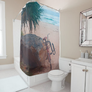 Seaside Scene Summer Ocean Surfer Beach House Shower Curtain