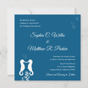 Seaside Seahorse Wedding Invitation Navy Blue