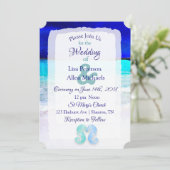 Seaside Seahorses Blue Beach Wedding invitations (Standing Front)
