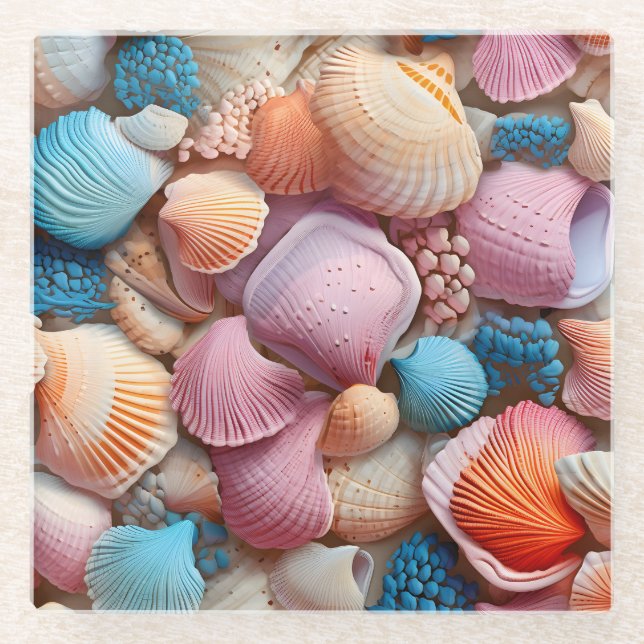 Seaside Seashells Glass Coaster (Front)