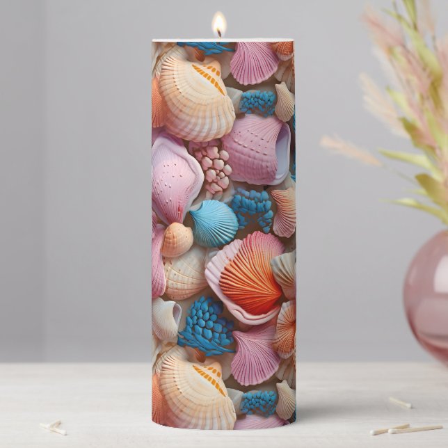 Seaside Seashells Pillar Candle (In Situ)