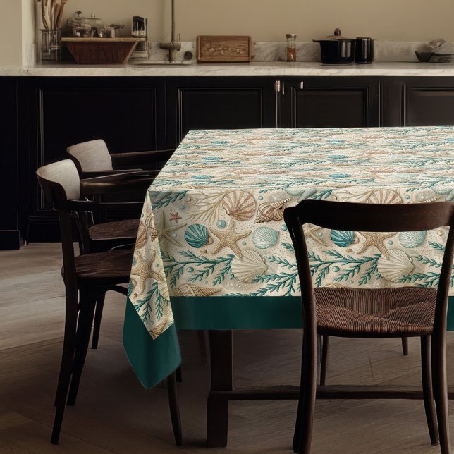 Seaside Seashells Sea stars pastel green ivory  Tablecloth (Seaside Seashells Sea stars pastel green ivory Tablecloth)