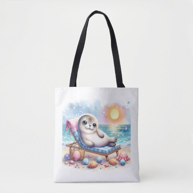 Seaside Serenity: A Seal's Vacation Bliss Tote Bag (Front)