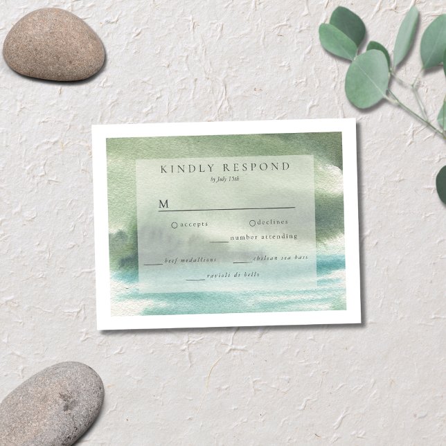 Seaside Serenity Blue Green Cream RSVP Card (Creator Uploaded)
