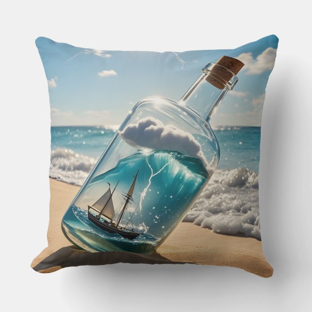 Seaside Serenity Bottle Throw Pillow (Front)
