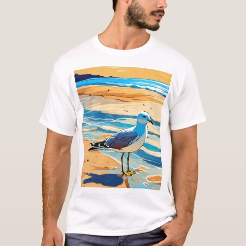 Seaside Serenity Little Seagull by the Shoreline T_Shirt