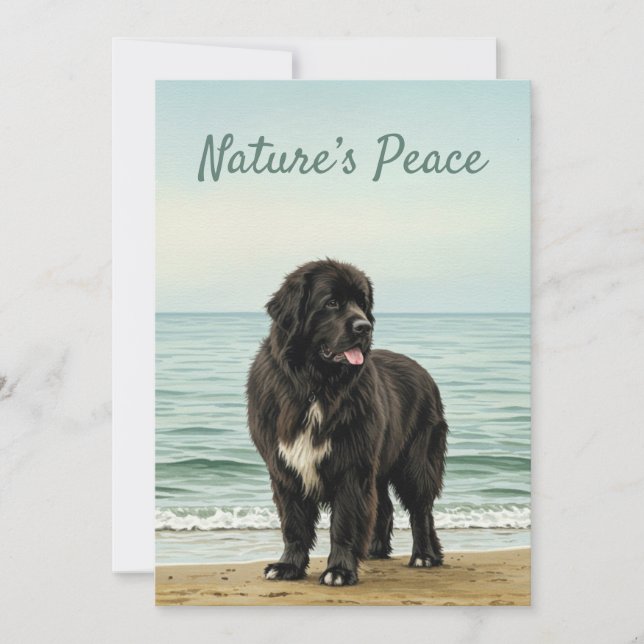 Seaside Serenity – Newfoundland Dog Nature Invitation (Front)