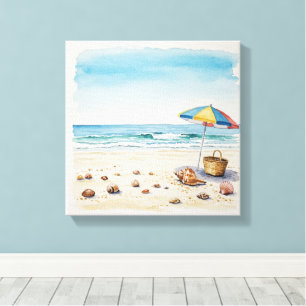 Seaside Serenity: Watercolor Beach Bliss Canvas Print