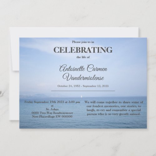 Seaside ship celebration of Life Memorial funeral Invitation