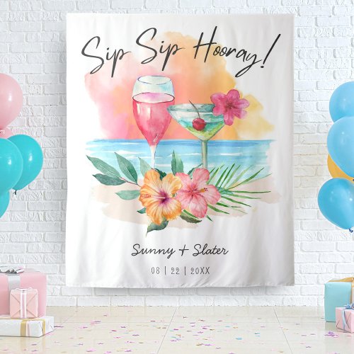Seaside Sippin  Tropical Beach Cocktails Shower Tapestry