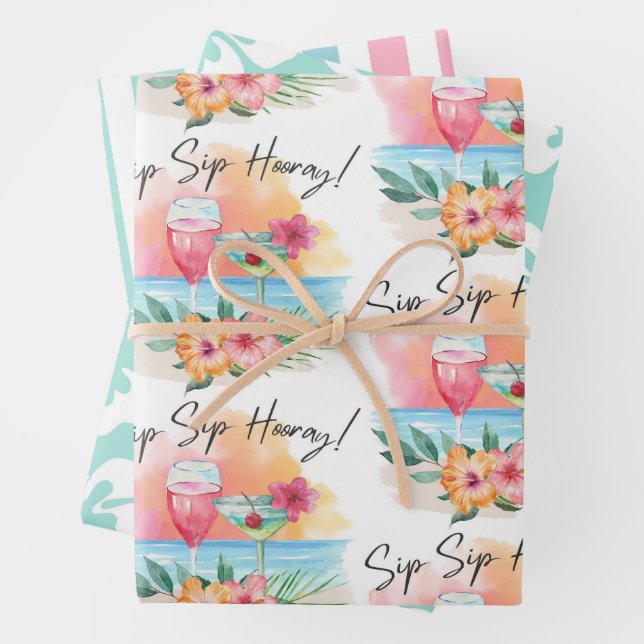 Seaside Sippin' | Tropical Beach Hibiscus Hooray Wrapping Paper Sheets (In situ)
