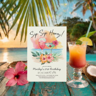 Seaside Sippin' Tropical Sip Sip Hooray Birthday Invitation