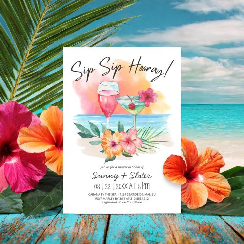 Seaside Sippin  Tropical Sip Sip Hooray Shower Invitation