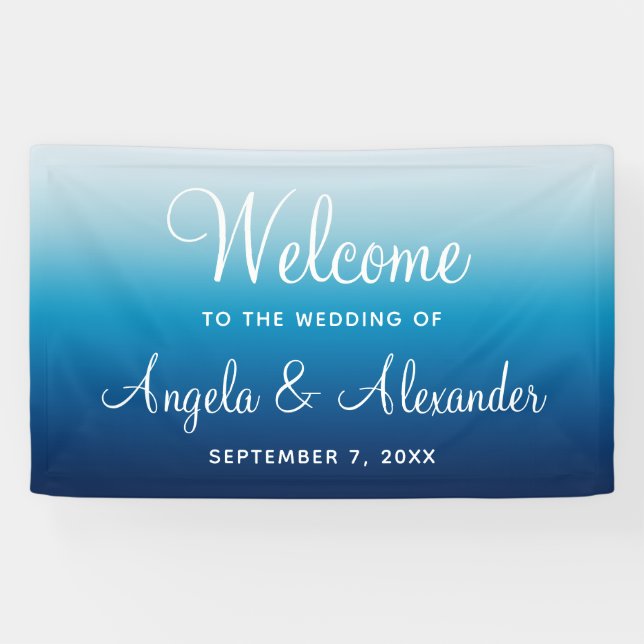 Seaside Sky and Ocean Blue Gradient Wedding Banner (Horizontal)