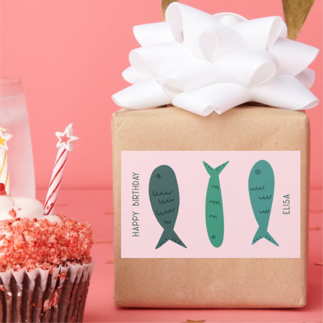 Seaside Soiree BIRTHDAY Cute Fishes CUSTOM Rectangular Sticker (Party)