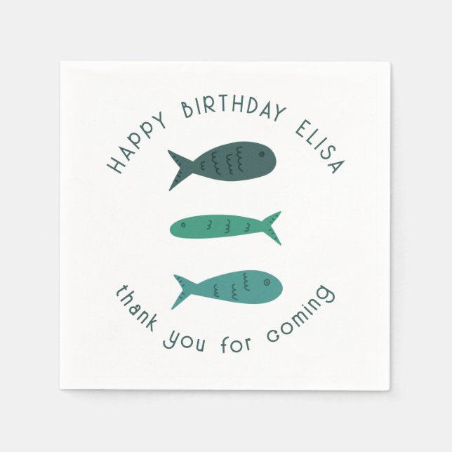 Seaside Soiree BIRTHDAY PARTY Cute Fishes CUSTOM  Napkins (Front)