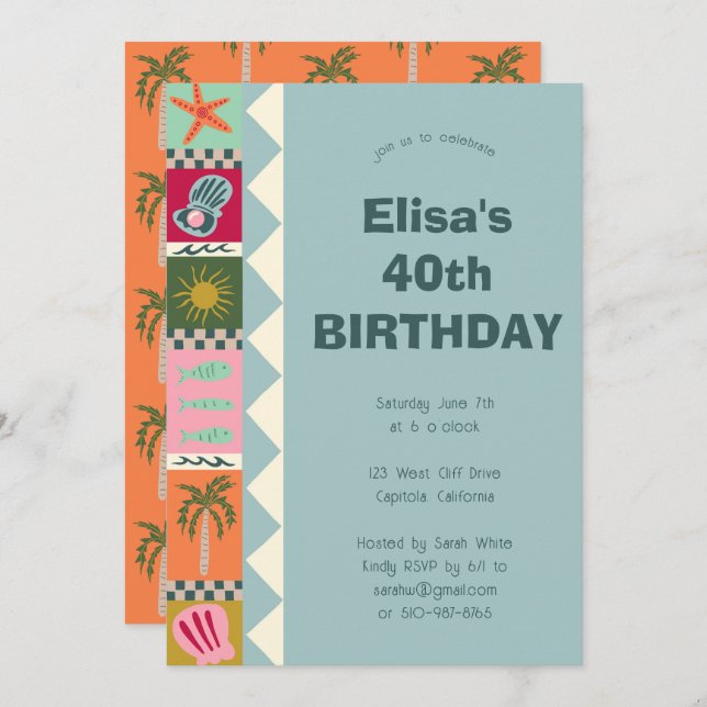Seaside Soiree BIRTHDAY PARTY Modern Cute CUSTOM Invitation (Front/Back)