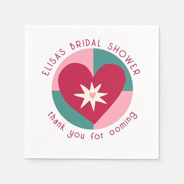 Seaside Soiree Bridal Shower Cute Heart CUSTOM Napkins (Front)