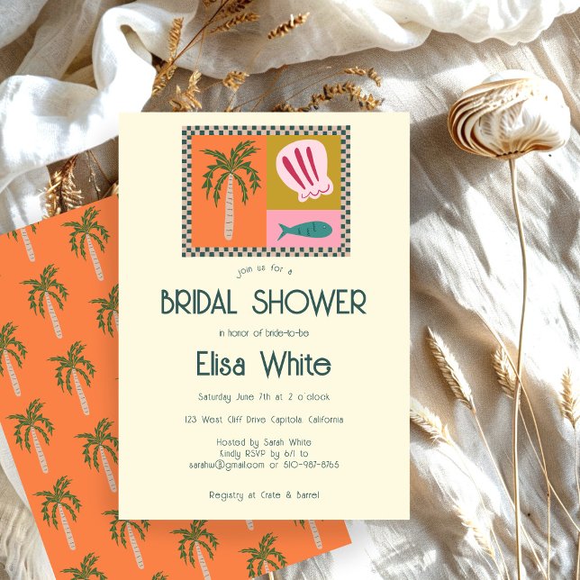 Seaside Soiree Bridal Shower Modern Cute CUSTOM Invitation (Seaside Soiree Bridal Shower Modern Cute CUSTOM Palm Trees Invitation
)