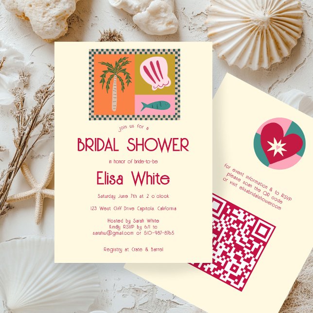 Seaside Soiree Bridal Shower Modern Cute CUSTOM QR Invitation (Seaside Soiree Bridal Shower Modern Cute CUSTOM QR code Invitation
)