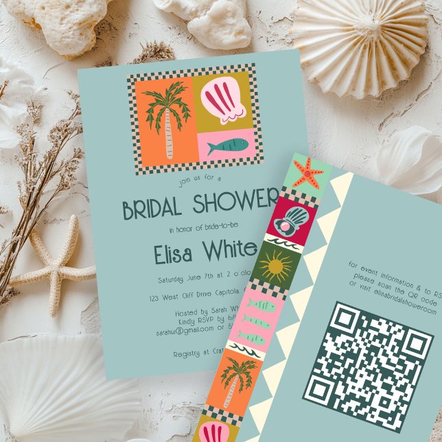 Seaside Soiree Bridal Shower Modern Cute CUSTOM QR Invitation (Seaside Soiree Bridal Shower Modern Cute CUSTOM QR Party Invitation
)
