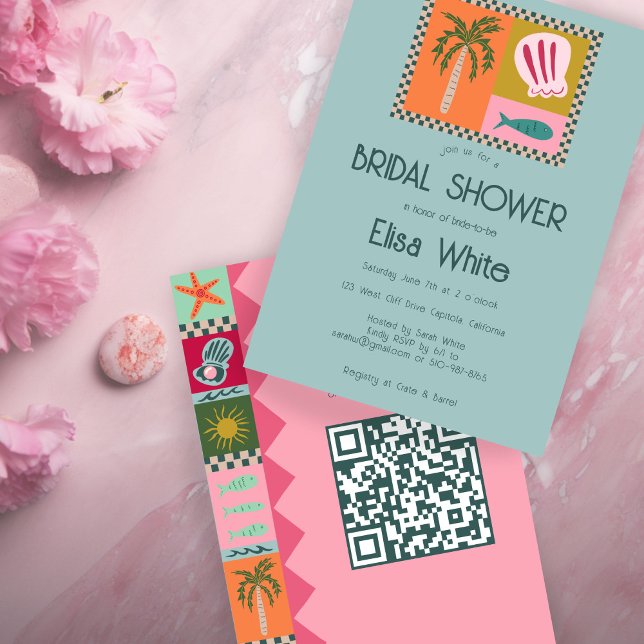 Seaside Soiree Bridal Shower Modern Cute CUSTOM QR Invitation (Seaside Soiree Bridal Shower Modern Cute CUSTOM QR Code Hand Drawn Invitation
)